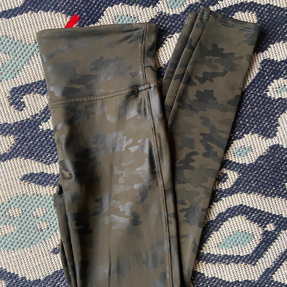 Spanx faux leather camo leggings